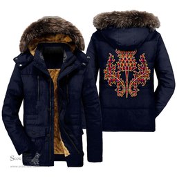 ScotsTee Shop Scottish Gow Modern Clan Scottish Thistle Tartan Faux Fur Hooded Parka Jacket