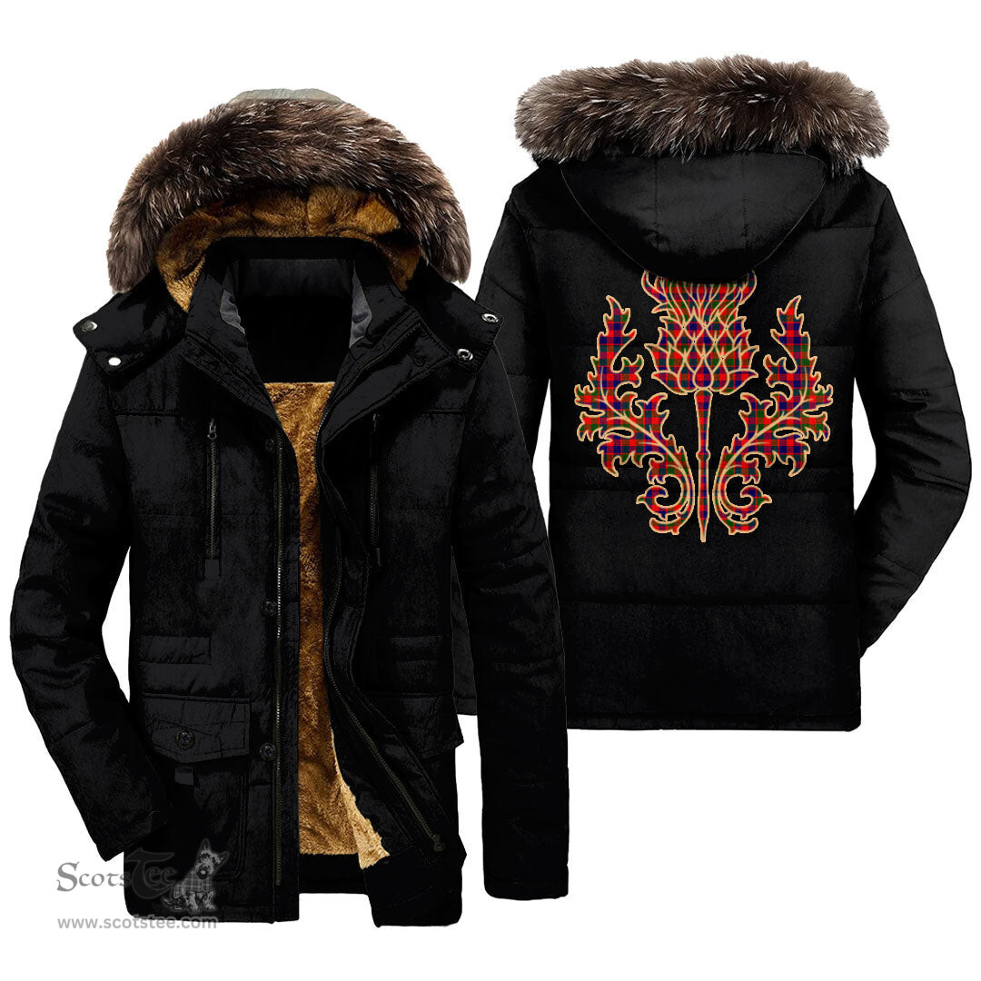 ScotsTee Shop Scottish Gow Modern Clan Scottish Thistle Tartan Faux Fur Hooded Parka Jacket