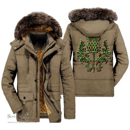 ScotsTee Shop Scottish Fife District Clan Scottish Thistle Tartan Faux Fur Hooded Parka Jacket