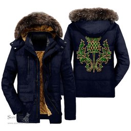 ScotsTee Shop Scottish Fife District Clan Scottish Thistle Tartan Faux Fur Hooded Parka Jacket