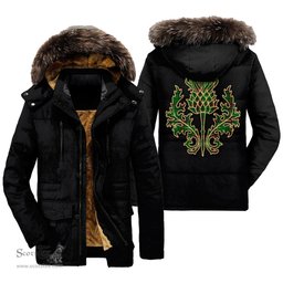 ScotsTee Shop Scottish Fife District Clan Scottish Thistle Tartan Faux Fur Hooded Parka Jacket
