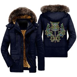 ScotsTee Shop Scottish Davidson Ancient Clan Scottish Thistle Tartan Faux Fur Hooded Parka Jacket