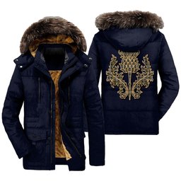 ScotsTee Shop Scottish Campbell Argyll Weathered Clan Scottish Thistle Tartan Faux Fur Hooded Parka Jacket
