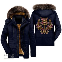 ScotsTee Shop Scottish Carnegie Modern Clan Scottish Thistle Tartan Faux Fur Hooded Parka Jacket
