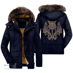 ScotsTee Shop Scottish Guthrie Modern Clan Scottish Thistle Tartan Faux Fur Hooded Parka Jacket
