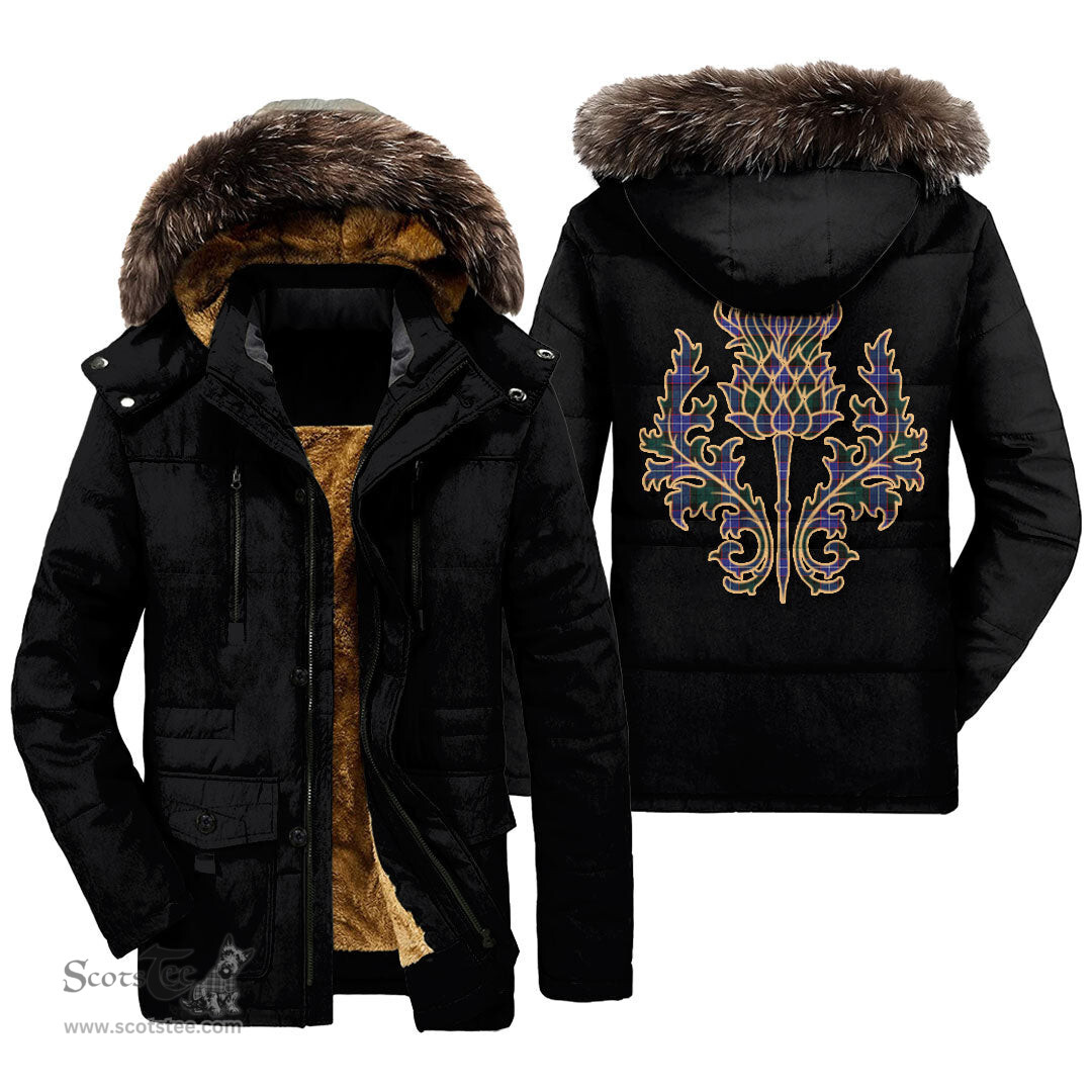 ScotsTee Shop Scottish Guthrie Modern Clan Scottish Thistle Tartan Faux Fur Hooded Parka Jacket