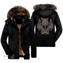 ScotsTee Shop Scottish Guthrie Modern Clan Scottish Thistle Tartan Faux Fur Hooded Parka Jacket