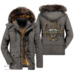 ScotsTee Shop Scottish Fraser Hunting Ancient Clan Crest Scottish Thistle Tartan Faux Fur Hooded Parka Jacket