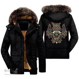 ScotsTee Shop Scottish Fraser Hunting Ancient Clan Crest Scottish Thistle Tartan Faux Fur Hooded Parka Jacket