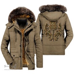 ScotsTee Shop Scottish Gray Clan Scottish Thistle Tartan Faux Fur Hooded Parka Jacket