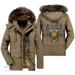 ScotsTee Shop Scottish Campbell Argyll Modern Clan Crest Scottish Thistle Tartan Faux Fur Hooded Parka Jacket