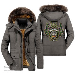 ScotsTee Shop Scottish Duncan Modern Clan Crest Scottish Thistle Tartan Faux Fur Hooded Parka Jacket