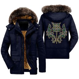 ScotsTee Shop Scottish Cockburn Ancient Clan Scottish Thistle Tartan Faux Fur Hooded Parka Jacket