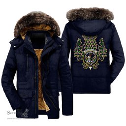 ScotsTee Shop Scottish Carmichael Modern Clan Crest Scottish Thistle Tartan Faux Fur Hooded Parka Jacket