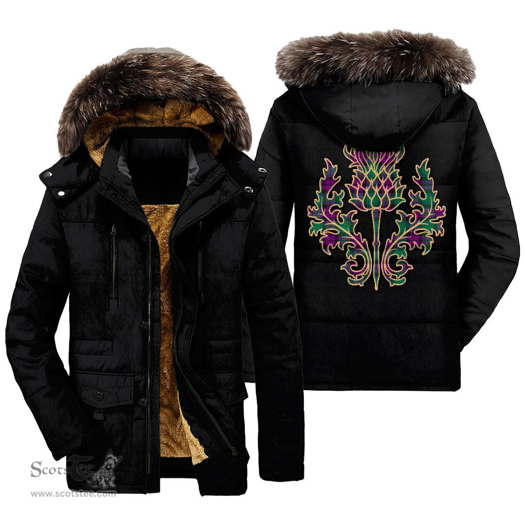 ScotsTee Shop Scottish MacArthur Milton Clan Scottish Thistle Tartan Faux Fur Hooded Parka Jacket