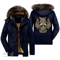 ScotsTee Shop Scottish Haig Check Clan Crest Scottish Thistle Tartan Faux Fur Hooded Parka Jacket