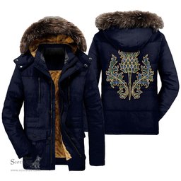 ScotsTee Shop Scottish MacRae Hunting Ancient Clan Scottish Thistle Tartan Faux Fur Hooded Parka Jacket