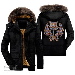 ScotsTee Shop Scottish Edinburgh District Clan Scottish Thistle Tartan Faux Fur Hooded Parka Jacket