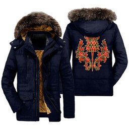 ScotsTee Shop Scottish MacPhee Modern Clan Scottish Thistle Tartan Faux Fur Hooded Parka Jacket