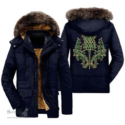 ScotsTee Shop Scottish MacArthur Ancient Clan Scottish Thistle Tartan Faux Fur Hooded Parka Jacket