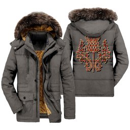 ScotsTee Shop Scottish MacDuff Modern Clan Scottish Thistle Tartan Faux Fur Hooded Parka Jacket