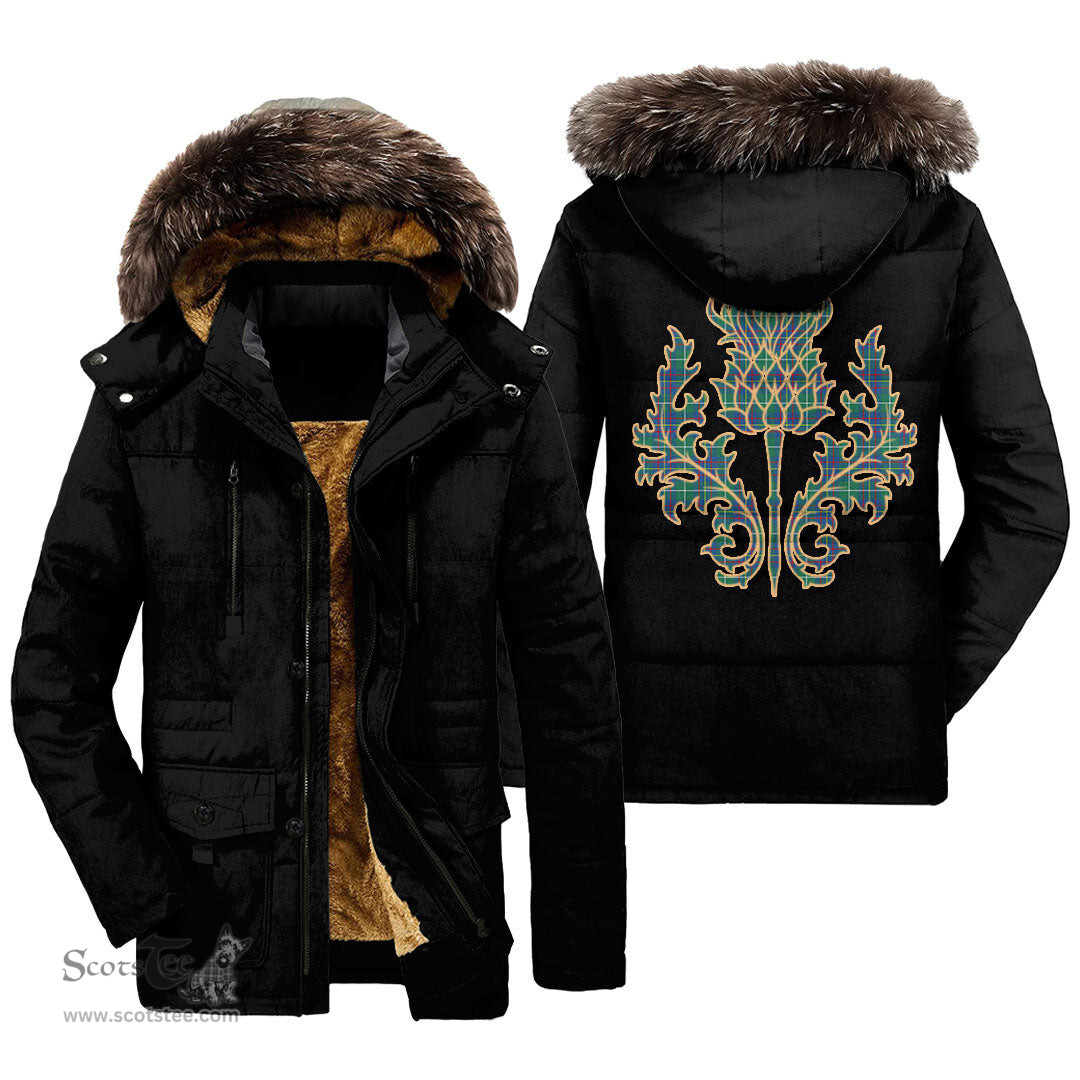 ScotsTee Shop Scottish Inglis Ancient Clan Scottish Thistle Tartan Faux Fur Hooded Parka Jacket