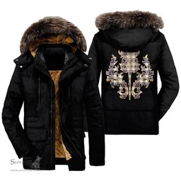 ScotsTee Shop Scottish Hannay Modern Clan Scottish Thistle Tartan Faux Fur Hooded Parka Jacket