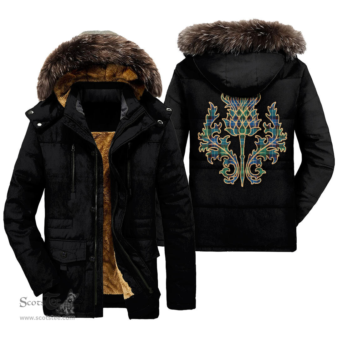 ScotsTee Shop Scottish Hunter Ancient Clan Scottish Thistle Tartan Faux Fur Hooded Parka Jacket