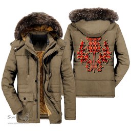 ScotsTee Shop Scottish MacIver Modern Clan Scottish Thistle Tartan Faux Fur Hooded Parka Jacket