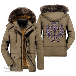 ScotsTee Shop Scottish Kinnaird Clan Scottish Thistle Tartan Faux Fur Hooded Parka Jacket