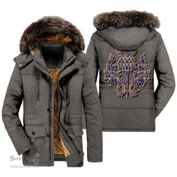 ScotsTee Shop Scottish Kinnaird Clan Scottish Thistle Tartan Faux Fur Hooded Parka Jacket