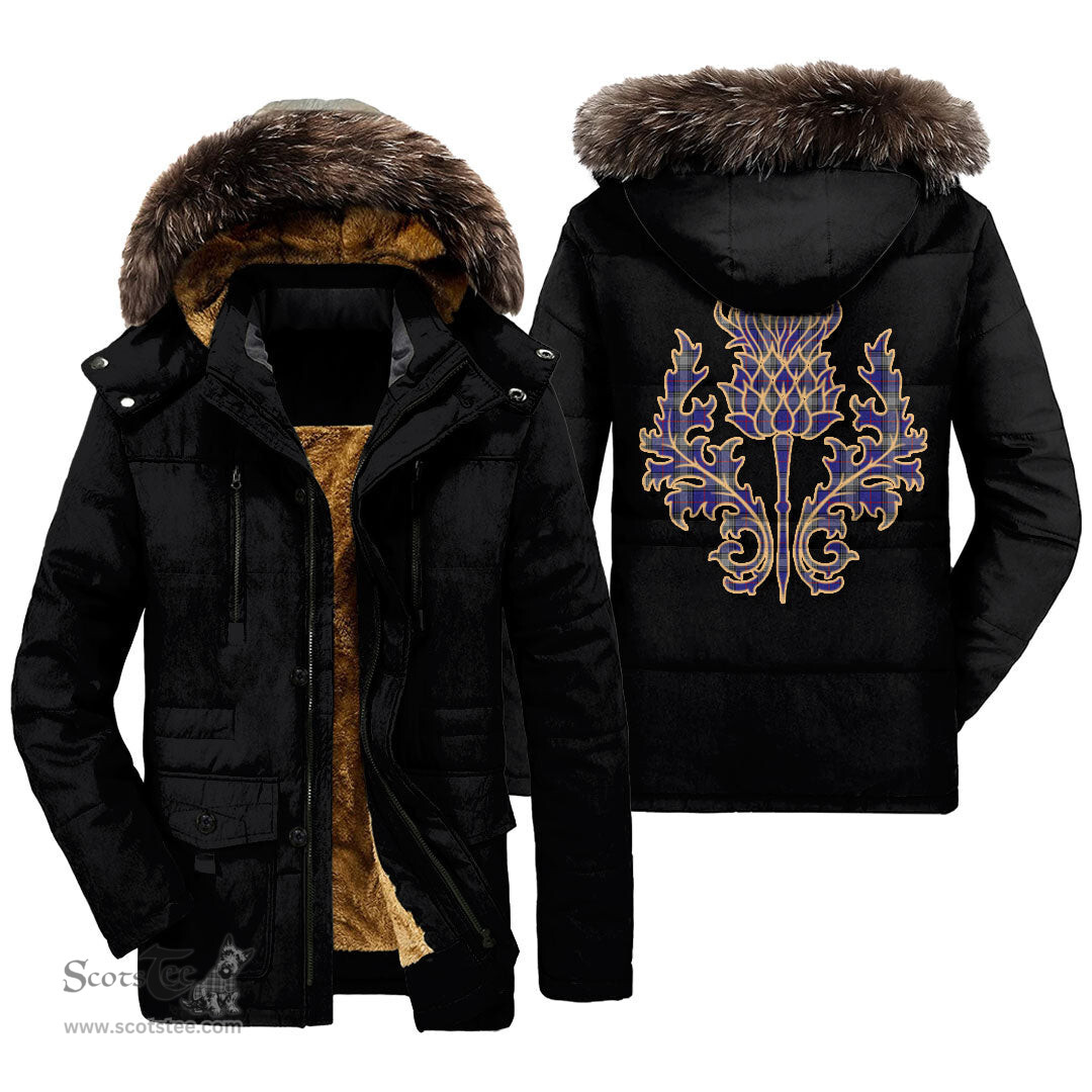 ScotsTee Shop Scottish Kinnaird Clan Scottish Thistle Tartan Faux Fur Hooded Parka Jacket