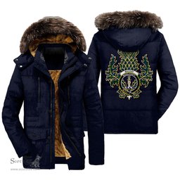 ScotsTee Shop Scottish MacKay Modern Clan Crest Scottish Thistle Tartan Faux Fur Hooded Parka Jacket