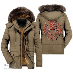 ScotsTee Shop Scottish MacFarlane Modern Clan Scottish Thistle Tartan Faux Fur Hooded Parka Jacket