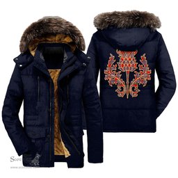 ScotsTee Shop Scottish MacFarlane Modern Clan Scottish Thistle Tartan Faux Fur Hooded Parka Jacket