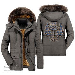 ScotsTee Shop Scottish MacLaine of Loch Buie Hunting Ancient Clan Scottish Thistle Tartan Faux Fur Hooded Parka Jacket