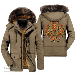 ScotsTee Shop Scottish Leask Clan Scottish Thistle Tartan Faux Fur Hooded Parka Jacket