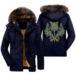 ScotsTee Shop Scottish MacNeill of Colonsay Ancient Clan Scottish Thistle Tartan Faux Fur Hooded Parka Jacket