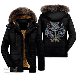 ScotsTee Shop Scottish McCorquodale Clan Scottish Thistle Tartan Faux Fur Hooded Parka Jacket
