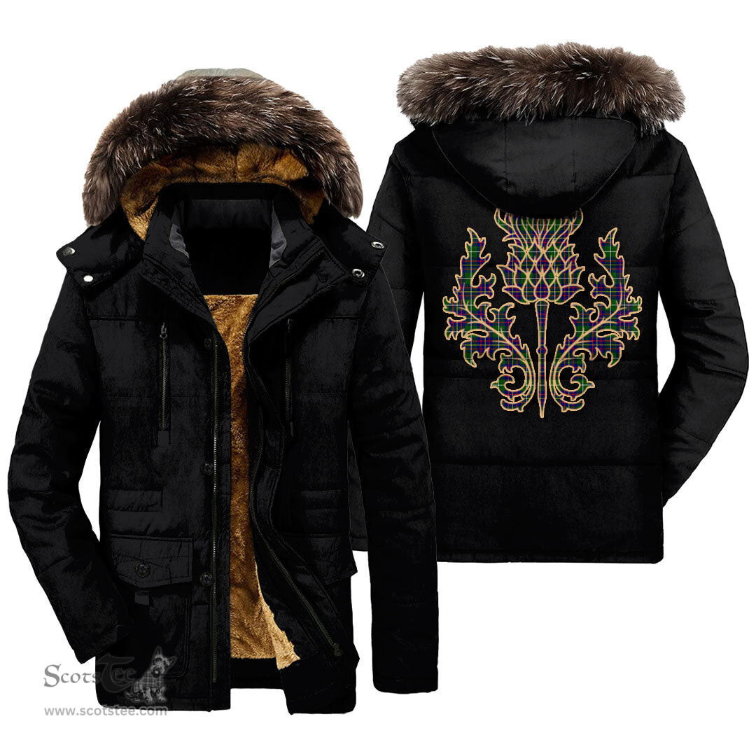 ScotsTee Shop Scottish Inglis Modern Clan Scottish Thistle Tartan Faux Fur Hooded Parka Jacket