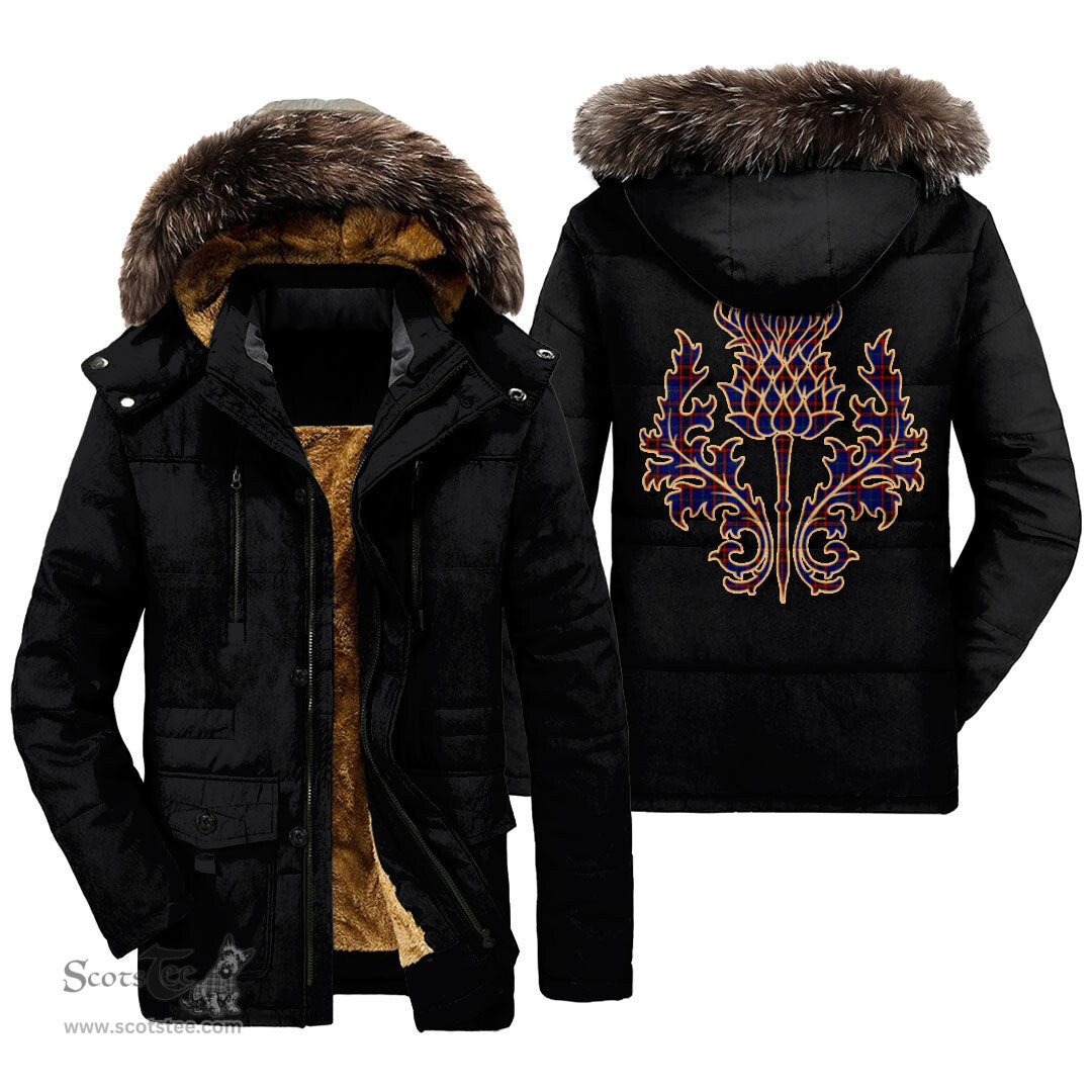 ScotsTee Shop Scottish Home Modern Clan Scottish Thistle Tartan Faux Fur Hooded Parka Jacket