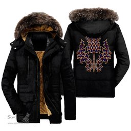 ScotsTee Shop Scottish Home Modern Clan Scottish Thistle Tartan Faux Fur Hooded Parka Jacket
