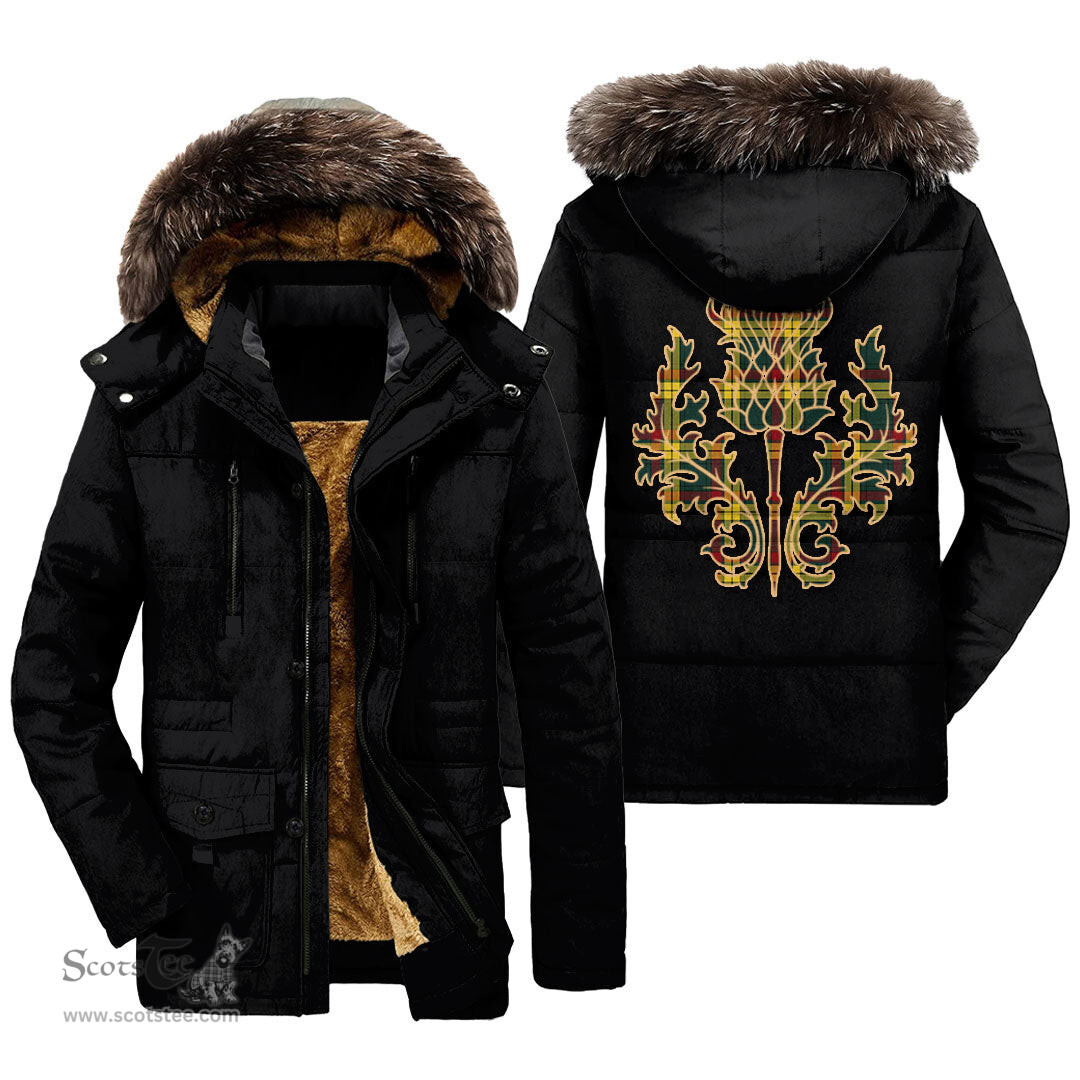 ScotsTee Shop Scottish MacMillan Old Modern Clan Scottish Thistle Tartan Faux Fur Hooded Parka Jacket