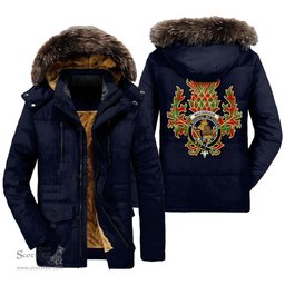ScotsTee Shop Scottish MacGregor Modern Clan Crest Scottish Thistle Tartan Faux Fur Hooded Parka Jacket
