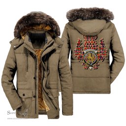 ScotsTee Shop Scottish MacPherson Modern Clan Crest Scottish Thistle Tartan Faux Fur Hooded Parka Jacket