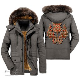 ScotsTee Shop Scottish MacGill Modern Clan Scottish Thistle Tartan Faux Fur Hooded Parka Jacket