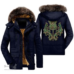 ScotsTee Shop Scottish MacAlpine Ancient Clan Scottish Thistle Tartan Faux Fur Hooded Parka Jacket