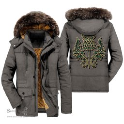 ScotsTee Shop Scottish MacAulay Hunting Ancient Clan Scottish Thistle Tartan Faux Fur Hooded Parka Jacket
