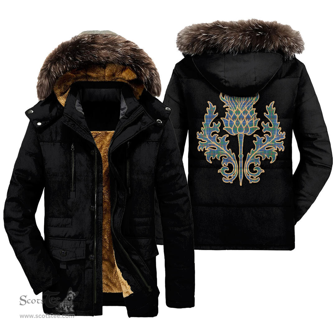 ScotsTee Shop Scottish MacHardy Ancient Clan Scottish Thistle Tartan Faux Fur Hooded Parka Jacket