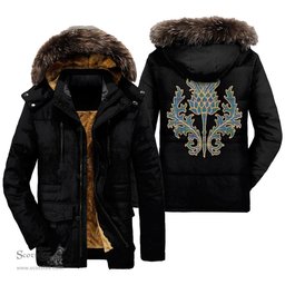 ScotsTee Shop Scottish MacHardy Ancient Clan Scottish Thistle Tartan Faux Fur Hooded Parka Jacket